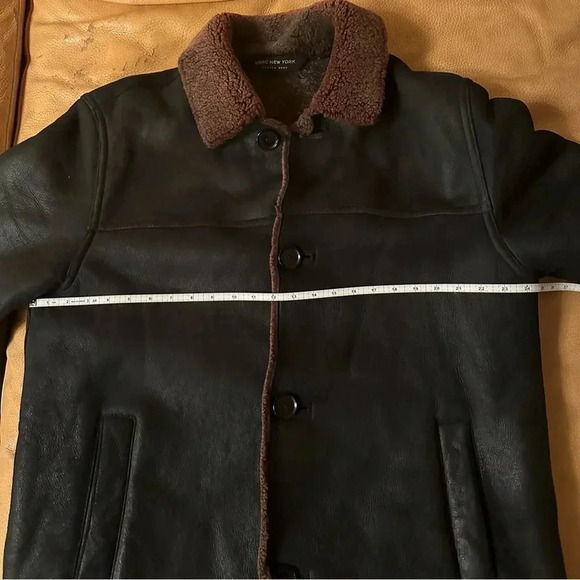 Mark New York genuine shearling coat in black leather with brown collar - Picture 13 of 15